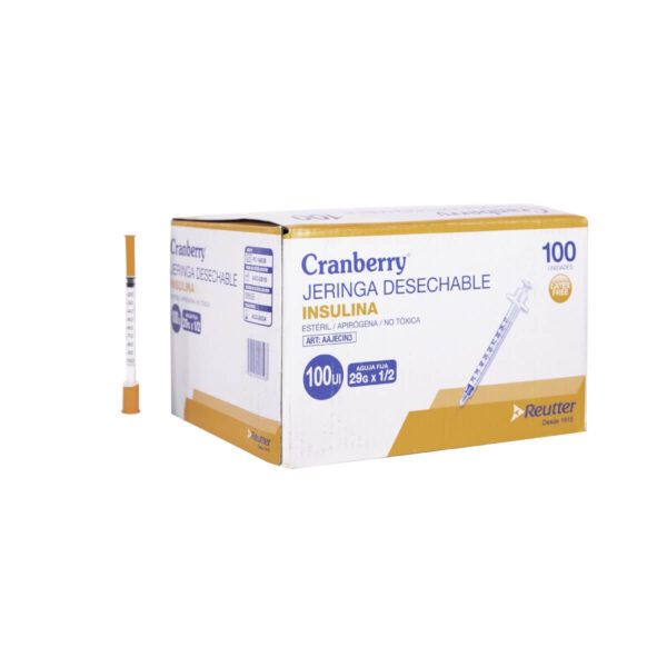 Jeringa para insulina 1 ml con aguja 29G ultrafina Cranberry